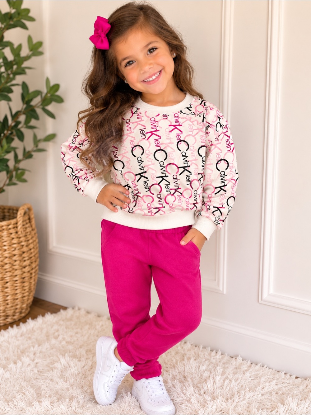 🎀 2pc Calvin Klein Logo Sweatshirt and Pink Joggers Set Size 5
